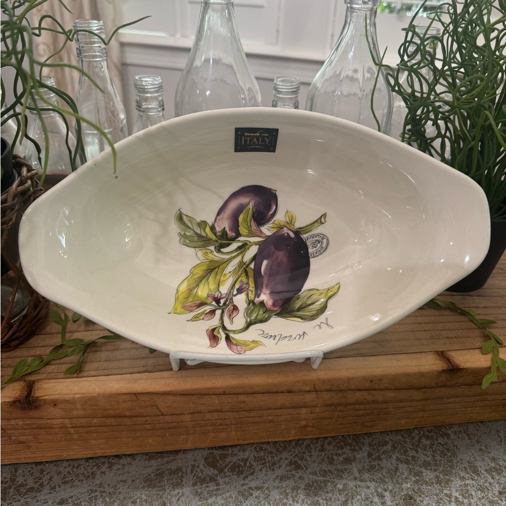 EFFETTI ITALY OBLONG PASTA PURPLE “EGGPLANT” SERVING BOWL NEW